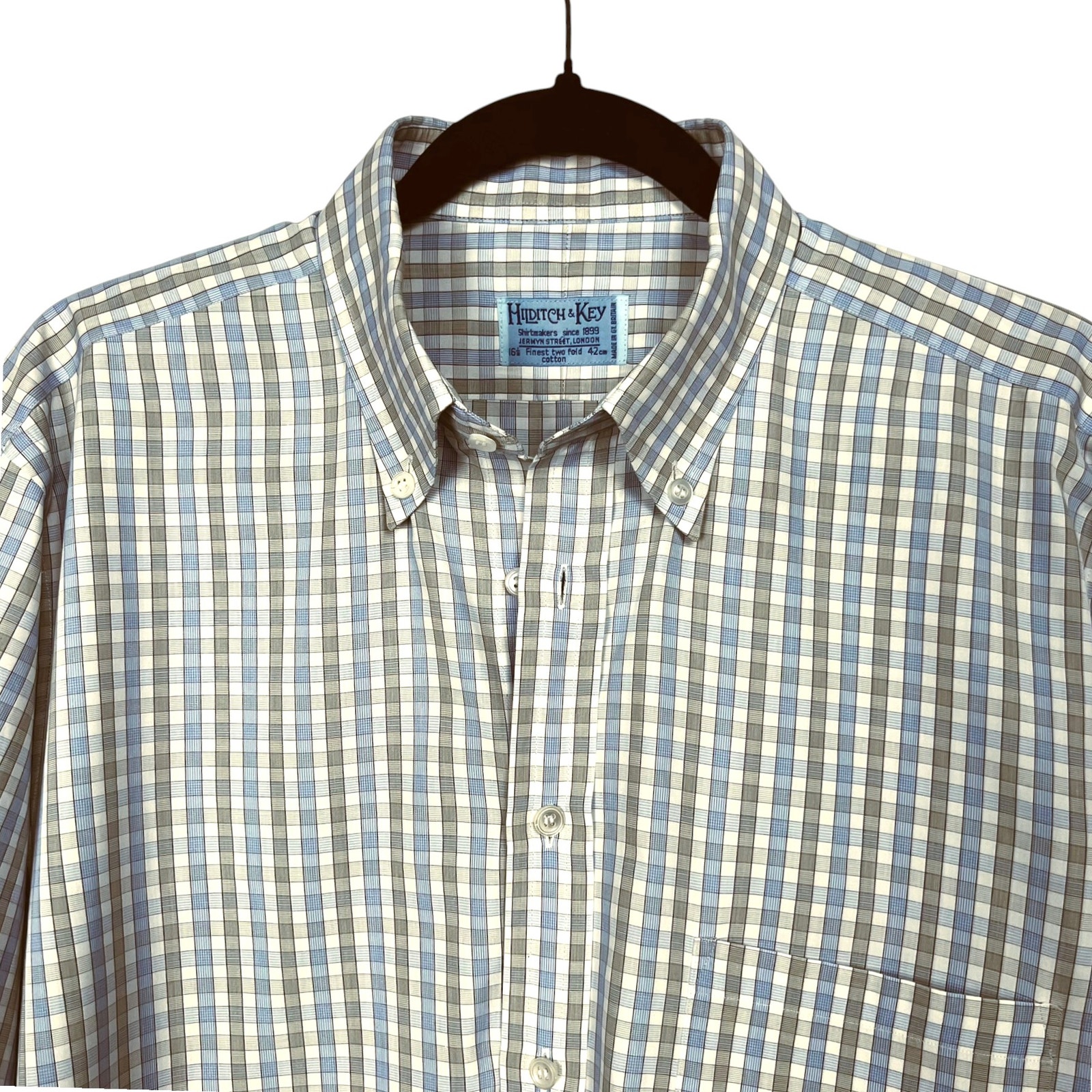 Hilditch & Key Men's 16.5x35 Checked Cotton Long Sleeve Button Down Dress Shirt — image 4 of 6